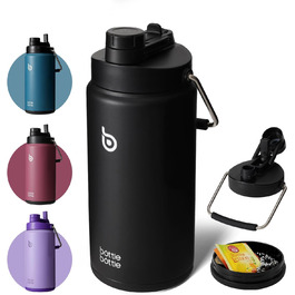 Термобутилка BOTTLE BOTTLE 1.8 л з трубочкою, пігулковницею та ручкою, нержавіюча сталева пляшка для води для спорту і подорожей, чорна