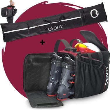Чохол для лижних черевиків Otaro з відділенням для шолома | Сумка для лиж, шолома та аксесуарів | Водонепроникний, міцний | Комплект (57L + XL для 2 пар лиж), Червоний