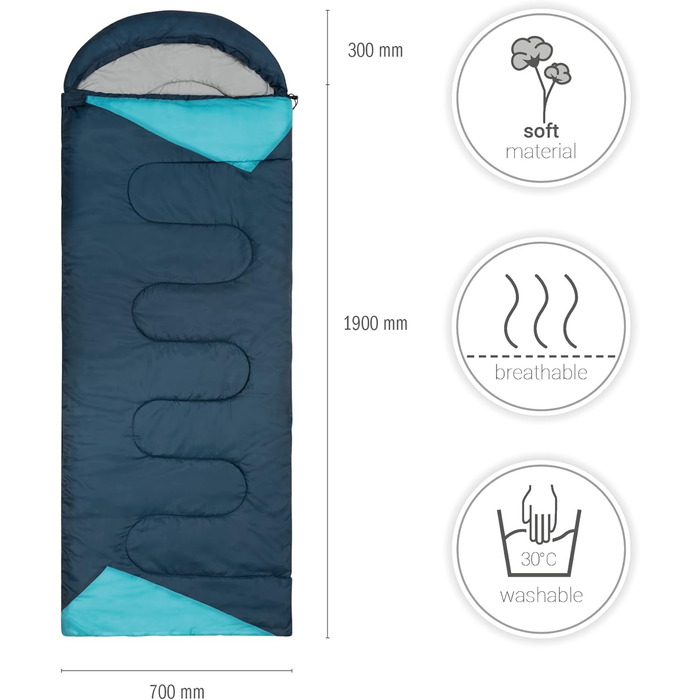 Спальний мішок Paco Home для дорослих та дітей: водонепроникний, дихаючий, 220x70x6 см (Блакитний)