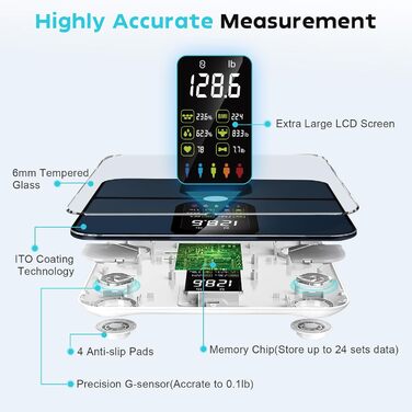 Електрична вага для вимірювання жиру та м'язової маси CHWARES. Цифрова вага з аналізом складу тіла, великий дисплей, 15 показників, до 180 кг, чорний колір