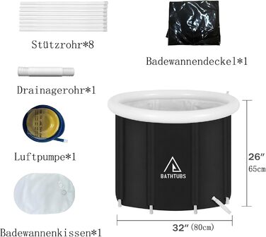 Надувна ванна для льоду Faltbare Eisbad - велика, чорна (80x65 см)