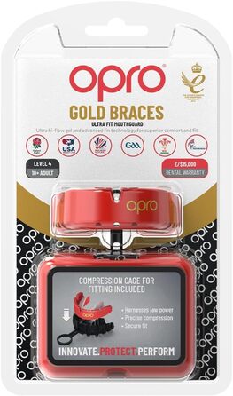 Захисна капа OPRO Gold для брекетів, спортивна, для дорослих, з інноваційною технологією підгонки, для боксу, ММА, хокею, лакросу та контактних видів спорту, червоно-перламутрова