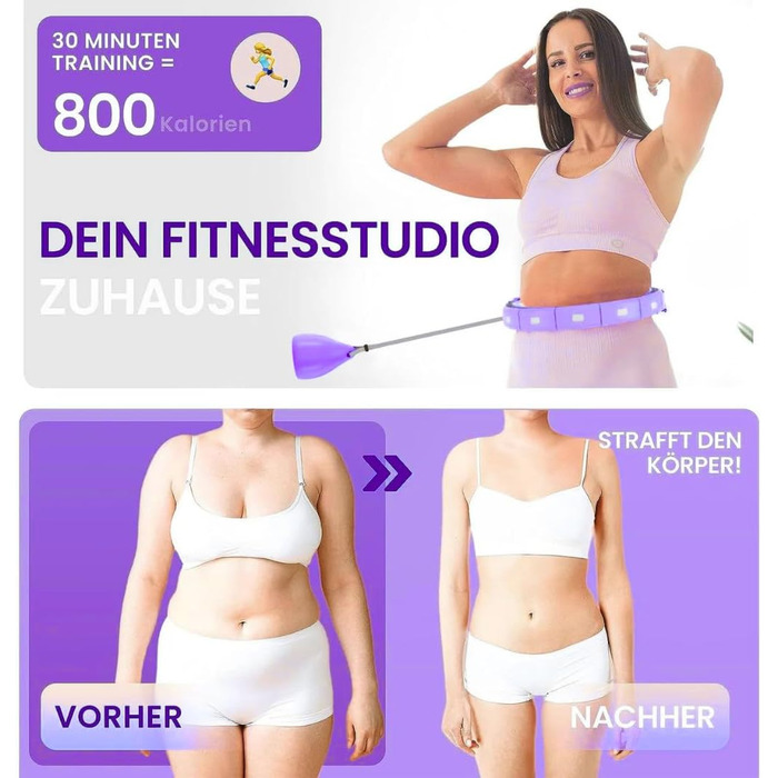 Leiser Smart Hula Hoop Gymside Hoopside Pro: для схуднення та фітнесу, з масажними шипами, 18 знімних секцій, фіолетовий