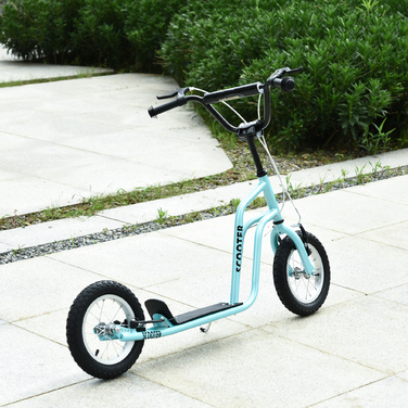HOMCOM Scooter Kick Scooter Дитячий самокат Міський самокат з 12 дюймовими пневматичними шинами, кікборд для дітей від 5 років, синій, регульований 120x58x75-80см