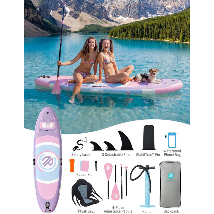 Надувний SUP дошка Niphean для дорослих, 305 см, з фіном StabilTrac, для йоги та балансування, фіолетовий