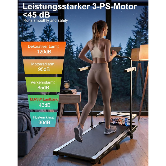 Складана бігова доріжка MJWW Raceable Walking Pad з нахилом 6-9%, 2.5/3.0 HP, керування через додаток, AI-тренування, LED-дисплей, для дому та офісу (чорний глянець, 95 см)