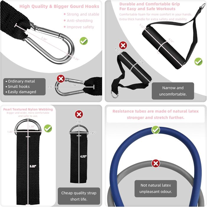 Резинки для фітнесу Aihoye з ручками, еластичні стрічки для тренувань, фітнес-гумки з кріпленням для дверей, для фізіотерапії та силових тренувань (набір макарон 4,5–45,4 кг, 12 шт)