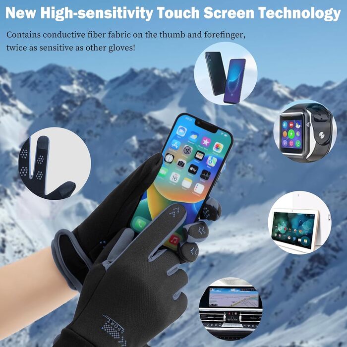 Рукавички сенсорні чоловічі/жіночі для спорту, тепла, зими, бігу, їзди на велосипеді, хайкінгу (чорні)