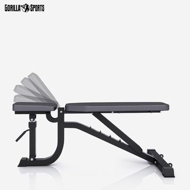 GORILLA SPORTS® універсальна лавка для жиму, сталева, чорна, 7-рівнева спинка, 5-рівневе сидіння, 140x72,5x54-138 см, багатофункціональна фітнес лава для тренувань, шраґ, плоска, негативна