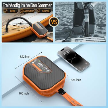 Електрична SUP-насос TowerTop 10500mAh з акумулятором 50PSI, 8 насадок, HD-LCD дисплеєм для SUP, човнів, авто. Двоступеневий насос з охолодженням