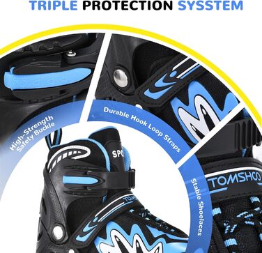 Роликові ковзани TOMSHOO Inliner з регулюванням розміру, LED-колесами, для дітей та дорослих (синій, L (37-39 EU))