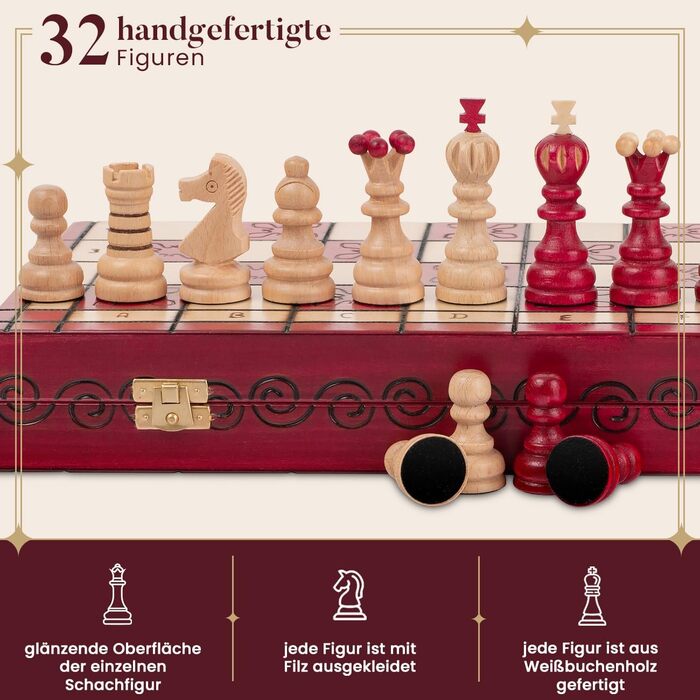 Шаховий набір Intarsien Pearl XL з вишневого дерева | Master of Chess | Класичний шаховий набір 42 см для дітей та дорослих | Шахове поле з фігурами (Червоний XL)