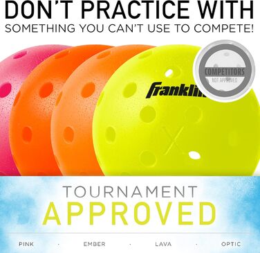 Піклбол м’ячі Franklin Sports X-40 для вулиці, жовті, 12 шт, сертифіковані USAPA, офіційні для US Open