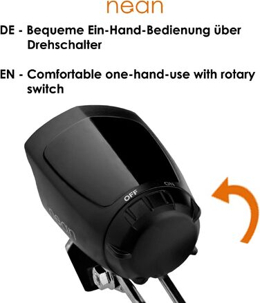 LED передня фара для електровелосипеда nean E-Bike 70 LUX з рефлектором, алюмінієвим радіатором та сертифікацією StVZO, чорна