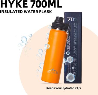 Термобутилка U2PICK 700 мл, вакуумна, герметична, BPA Free, для спорту та подорожей, з 3 кришками, помаранчева