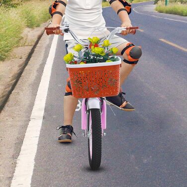 Дитячий велосипед 14 дюймів Retro стиль з додатковими колесами, заднім сидінням, кошиком, регульованою висотою. Підходить для дітей 3-7 років, рожевий.
