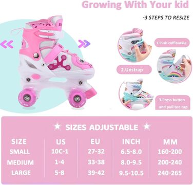 Роликові ковзани для дітей та дорослих ERAN з LED підсвічуванням. Комфортні ролики для початківців та підлітків. Ідеальний подарунок на Різдво та день народження (рожевий, розмір S)