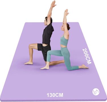 Йогамат XXL 200x130 см: фітнес-мат для занять йогою, фітнесом, спортом та активностями з дітьми. Товщина 20/15/10 мм. Зелений/світло-ліловий колір.