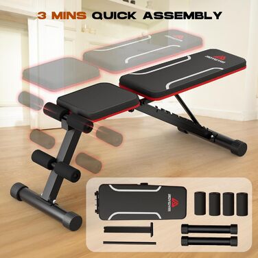 Складана лава для тренувань Roygym, мультифункціональна, з регульованою спинкою, для загальної фізичної підготовки, витримує до 400 кг, чорно-червона