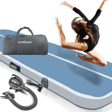 Надувна гімнастична килимок VENDOMNIA Airtrack Matte з електричним насосом та сумкою, 10/20 см заввишки, довжина 1/2/3/4/5/6/7/8 м, для гімнастики, акробатики, фітнесу, йоги та тренувань
