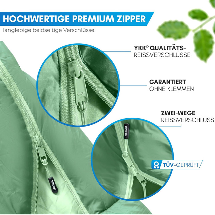 Сплячий мішок NORDMUT® Winter -10°C до 0°C, компресійний, для трекінгу та кемпінгу, 1.8 кг, водонепроникний, 350 GSM (зелений)