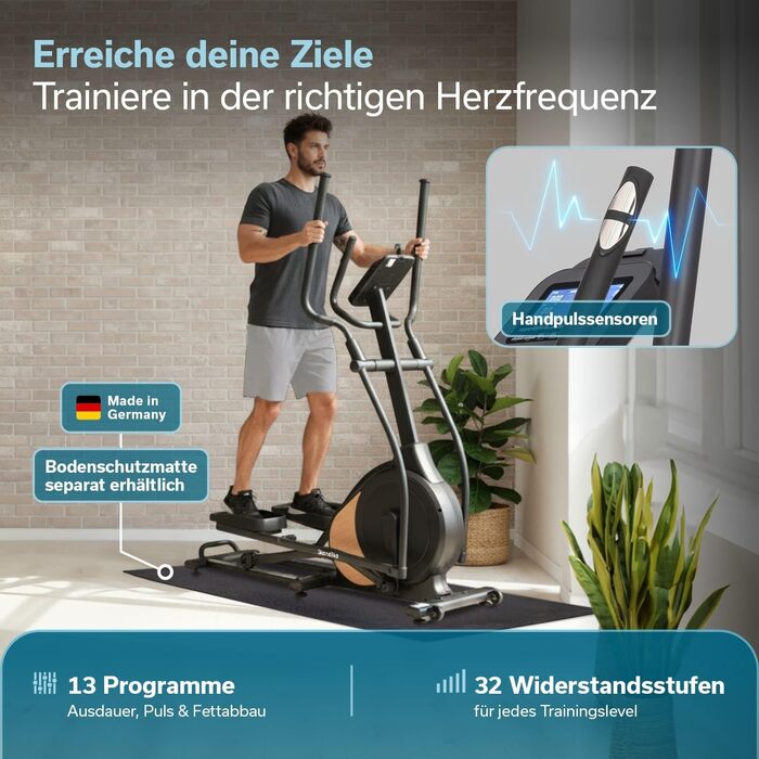 Еліптичний тренажер Skandika Crosstrainer Carbon P18: 32 рівні опору, 13 програм, LCD дисплей, сумісність з додатком, до 135 кг