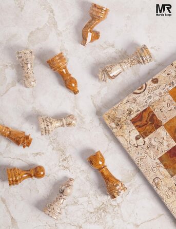 Шаховий набір з мармуру для дорослих, ручної роботи, 32 фігури, 2 додаткові королеви, коробка для зберігання, розкішна подорожна гра, елегантний подарунок для дому (кораловий & темно-коричневий)