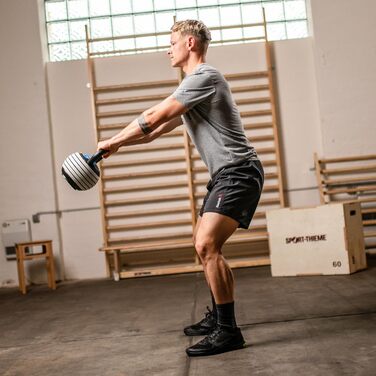 Набір гантелей-гир Кетелбел Sport-Thieme Vario | Регульовані гантелі з змінними дисками: 4-18 кг | Компактні, безпечні | Сталь, пластик | Чорно-сіро-блакитні | Якість бренду