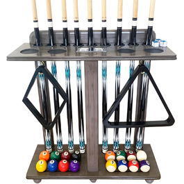 Стійка для зберігання 9 кийків для більярду Boden з аксесуарами. Ексклюзивна стійка з масивного дерева з лічильником для більярду (сіра).