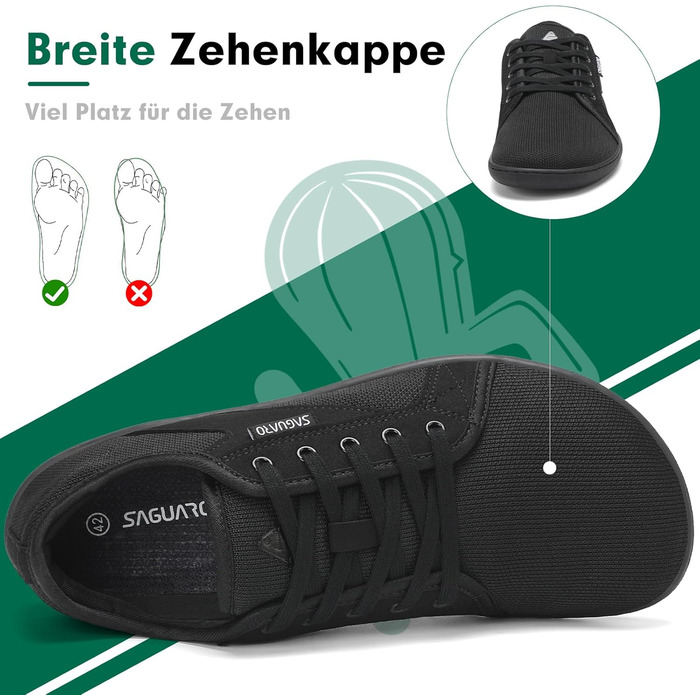 В'язані босижні черевики SAGUARO Unisex з широкою переднячкою та нульовим перепадом п'яти, Luck Ⅰ, розмір 36-48, чорний