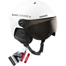 Шолом гірськолижний BLACK CREVICE Gstaad з візором (стиль пілота) для чоловіків та жінок | Полікарбонат, дихаючий, регульований S/M, білий