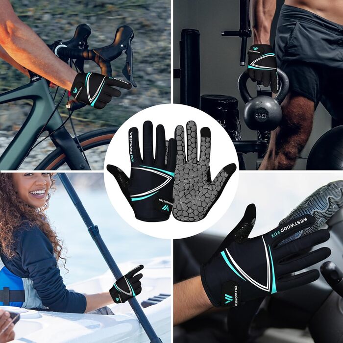 Велосипедні рукавички WESTWOOD FOX з посиленням, антиковзні, для сенсорного екрану, амортизуючі, для гірського велосипеда, шосе, перегонів, їзди та спорту, для чоловіків та жінок, розмір L, блакитний