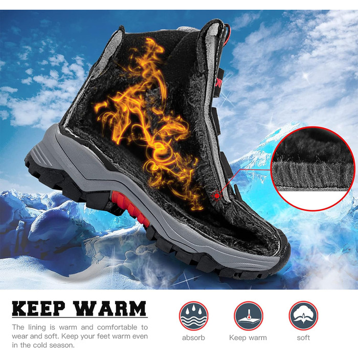 Дитячі зимові черевики ASHION: теплі, водонепроникні, для сноубордингу та трекінгу, розмір 32 EU, чорно-червоні