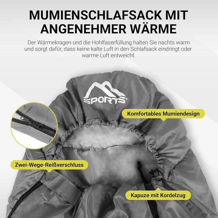 Спальний мішок MSPORTS Premium Outdoor з ременем для перенесення - вибір на весну/літо (200 GSM) або осінь/зима (300 GSM) для кемпінгу, подорожей, фестивалів. Теплий спальник у формі кокона (мумії) оливкового кольору (сріблясто-сірий, 300 GSM - для осені/