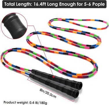 Довга скакалка Kingcolor Double Dutch 4,8 м, м'які намистини, регульована, для дітей і дорослих, для 5-6 осіб, 1 або 2 шт.