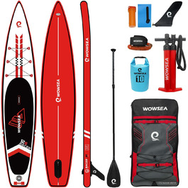 WOWSEA Traveller W1 Надувна SUP-дошка для веслування, міцна та легка, для змагань і подорожей, 385×74×15 см, з аксесуарами, червона