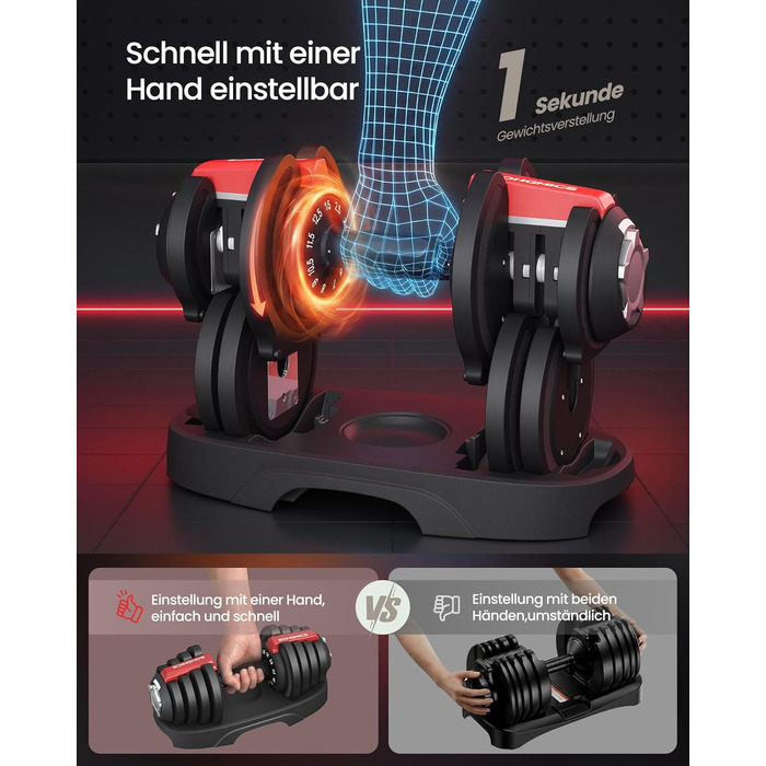Набір гантелей SONGMICS (2 шт. по 12.5 кг) зі стійкою, протиковзкі ручки для фітнесу та силових тренувань вдома