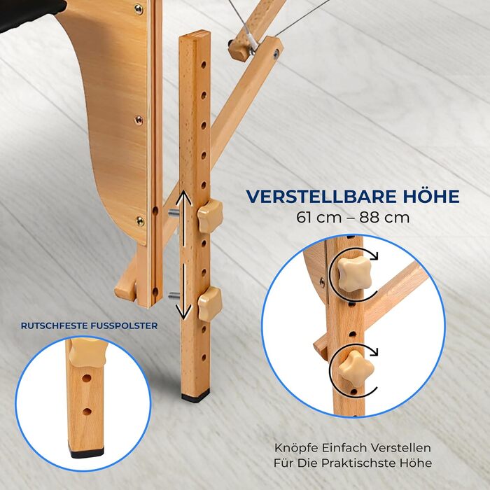 Крісло-масаж SereneLife складне - 3 зони, дерев'яний каркас, регулювання висоти, чорний колір. Портативне, з сумкою, PU-обтягнення та піна. Для велнес, косметології та терапії