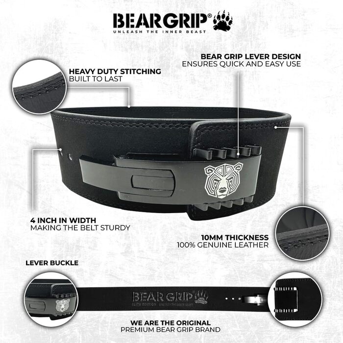 Пояс для пауерліфтингу BEAR GRIP Power Belt Elite Edition, преміум, подвійна застібка