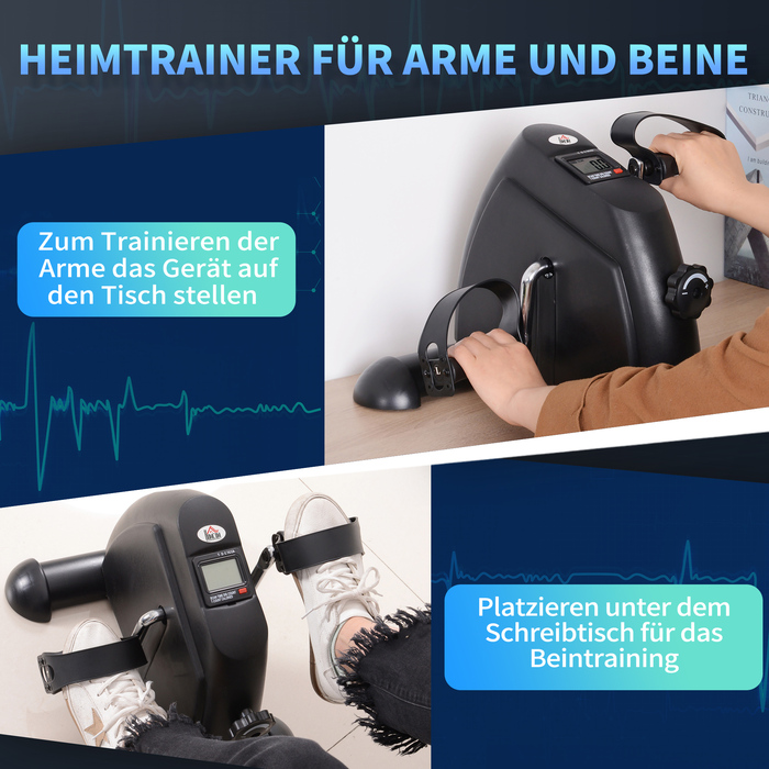 Тренувальний велосипед HOMCOM Mini Bike Pedal Trainer з РК-дисплеєм, чавунний, чорний, компактний 35x40x31см для дому та фітнесу