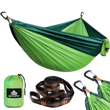 Намет-гамак NATUREFUN для кемпінгу та подорожей | 300 кг, 300x200 см | Атмосвітка, швидковисихаючий нейлон, 2 карабіни, 2 шнури | Зелений, темно-зелений