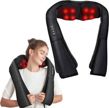 Масажер для шиї та спини Brelley з підігрівом та 3D масажем, Shiatsu масаж для шиї, спини, ніг. Зняття м'язового болю. Подарунок для жінок та чоловіків (темний)