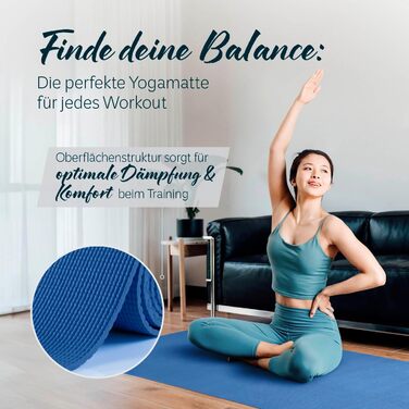 Килимок для йоги та фітнесу, 183 x 61 x 0,4 см, Navyblue (темно-синій) | Килимок для занять йогою, пілатесом, спортом | Звукоізоляційний, нековзний, міцний