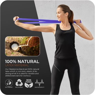 Фітнес-еластичні стрічки з 5 рівнями опору, латекс, сумка, для фітнесу, йоги, пілатесу, тренувань вдома та в залі, фіолетовий колір, різні рівні опору