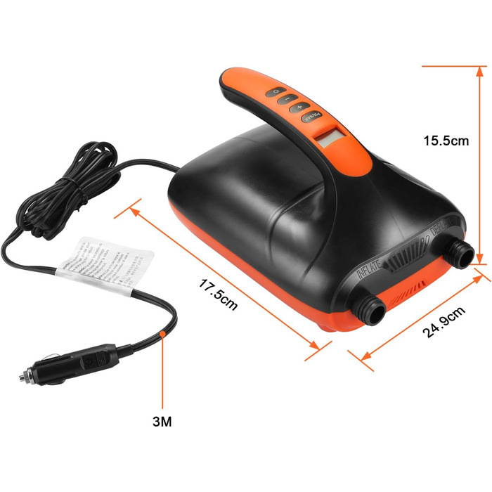 Електричний насос AGPtEK 20PSI для SUP-дощок, човнів та каяків з автовимкненням