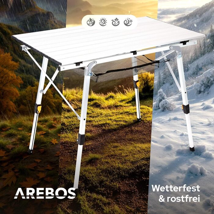 Стіл для кемпінгу Arebos, розкладний, регульована висота 47-69 см, 90x51,5 см | Зручний для відпочинку на природі, грилю, пікніка, саду | У комплекті сумка