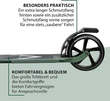 Дитячий та підлітковий самокат HUDORA BigWheel Generation V 205, оливковий, легкий складаний самокат із великими колесами та підвищеною плавністю ходу