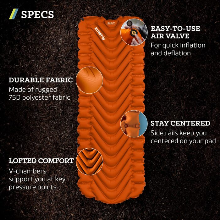 Кемпінговий килимок Klymit Static V Orange: легкий, 6.3 см, для подорожей та кемпінгу