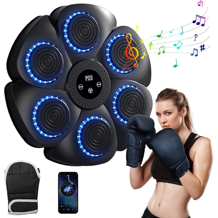 Розумна музична боксерська машина з Bluetooth, 9 режимів і 18 швидкостей, настінна, з боксерськими рукавичками для дому