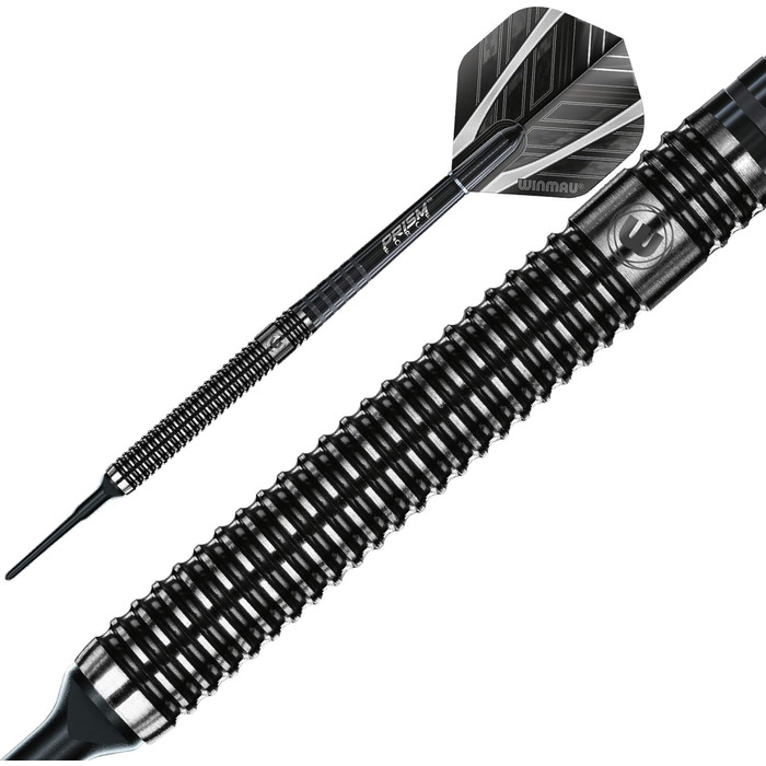 Дротики Winmau Blackout 90% вольфрам, м'який наконечник, рівний рифлений ствол
